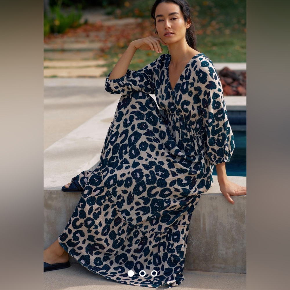 Anthropologie PQ Solan Maxi Swim‎ Dress in Beige/Green.